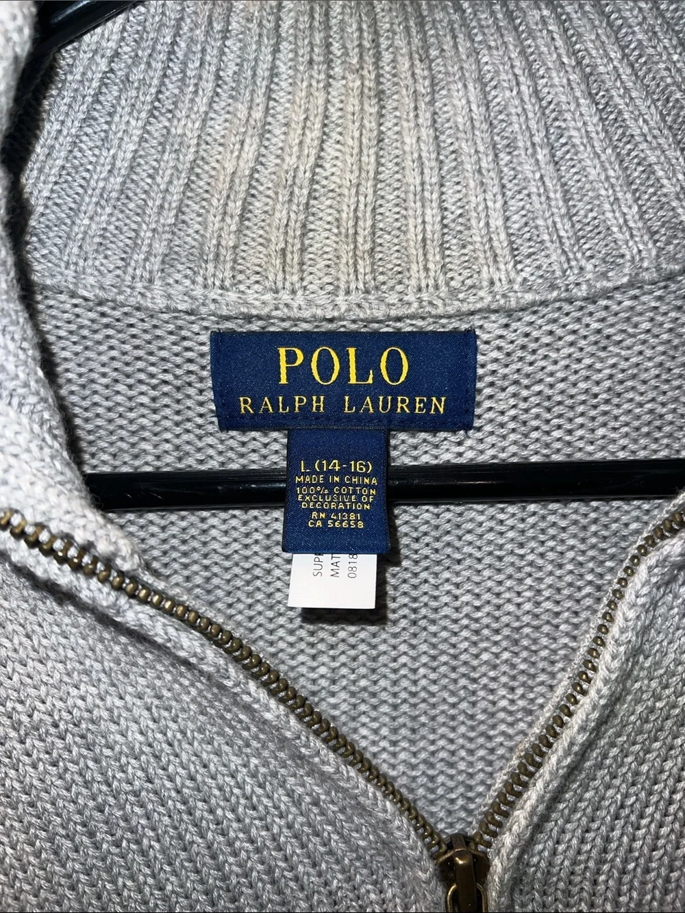 Polo by Ralph Lauren Light Gray Quarter-Zip Sweater with Blue Pony